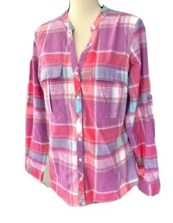 ColumbiaTop Womens Size M Medium Pink Purple Plaid Vented Button Down Shirt - Size M