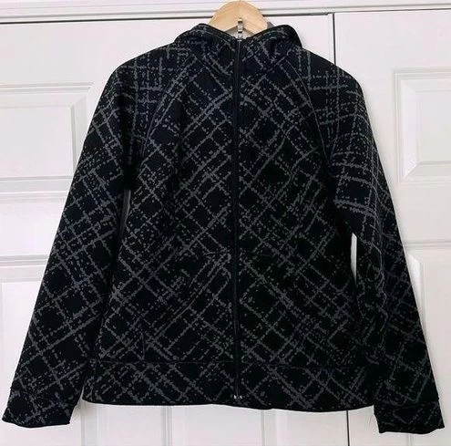 Columbia | Charcoal Gray Black Crosshatch Print Jacket With Hood | Size Medium - Size M 1 Columbia | Charcoal Gray Black Crosshatch Print Jacket With Hood | Size Medium - Size M