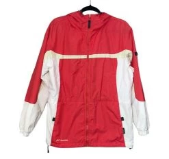 Columbia Peach & White Full Zip Windbreaker Hooded Jacket - Size M