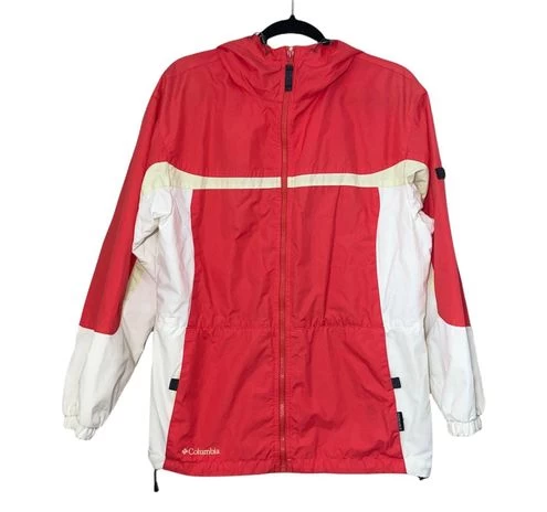 Columbia Peach & White Full Zip Windbreaker Hooded Jacket - Size M 1 Columbia Peach & White Full Zip Windbreaker Hooded Jacket - Size M