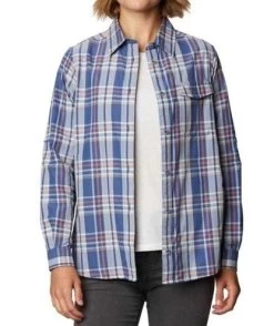 Columbia NewSportswear Plaid Roll Sleeve Button Down Shirt Eden Prairie Blue - Size M
