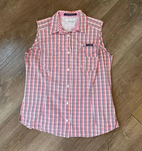 Columbia Sleeveless Plaid Button Up Super Bonehead PFG Fishing Women’s Size L - Size L 1 Columbia Sleeveless Plaid Button Up Super Bonehead PFG Fishing Women’s Size L - Size L