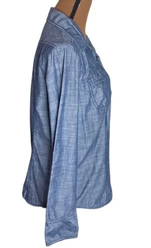 Columbiablue Chambray Button Down Shirt With Flap Chest Pockets Size L - Size L 4 Columbiablue Chambray Button Down Shirt With Flap Chest Pockets Size L - Size L - Image 4