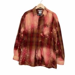 Columbia Upcycled Grunge Bleach Dye Plaid Flannel Shirt L - Size L
