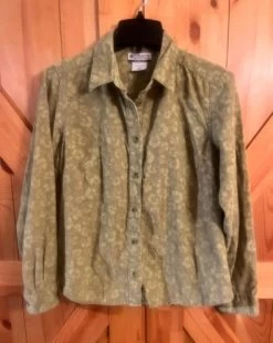 Columbia Sportswear Corduroy Button Up Shirt Olive Floral Size Med - Size M