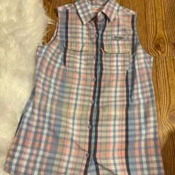 ColumbiaSleeveless Button Up Blouse Pink Blue Beige| Size XS - Size XS