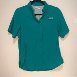 ColumbiaPFG Bright Teal Fly Fishing Omnishade Top In Size Small - Size S