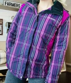 Columbia Pink/magenta Plaid Waterproof Winter Jacket - Size L