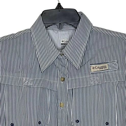 ColumbiaPFG Vented Fishing Shirt Size Medium Blue White Striped Womens Stretch - Size M 2 ColumbiaPFG Vented Fishing Shirt Size Medium Blue White Striped Womens Stretch - Size M - Image 2