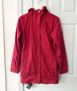 ColumbiaRed Houndstooth Print Zip Up Rain Resistant Jacket Hooded Small Women - Size S