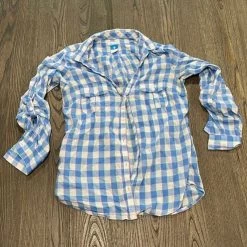 ColumbiaWomens PFG White Blue Plaid Button Front Shirt Size S - Size S