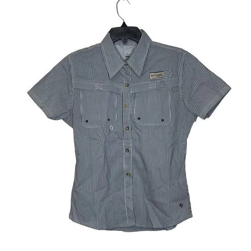 ColumbiaPFG Vented Fishing Shirt Size Medium Blue White Striped Womens Stretch - Size M 1 ColumbiaPFG Vented Fishing Shirt Size Medium Blue White Striped Womens Stretch - Size M