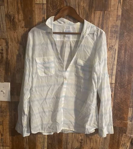 Columbia Women's Stripped Long Sleeve Button Up Shirt Size Large 100 % Cotton - Size L 1 Columbia Women's Stripped Long Sleeve Button Up Shirt Size Large 100 % Cotton - Size L