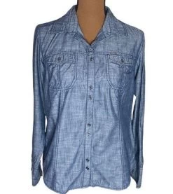 Columbiablue Chambray Button Down Shirt With Flap Chest Pockets Size L - Size L