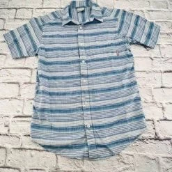 ColumbiaShirt Women's Small Blue White Stripe Cotton Short Sleeve Pocket - Size S