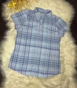 Columbia  blue plaid Omni-shade Short Sleeved Button Down Sz Small - Size S