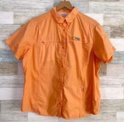 ColumbiaPFG Ventilated Fishing Shirt Orange Short Sleeve Cotton Blend Womens XL - Size XL