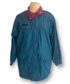 Columbia Vintage  Jacket Teal Blue Maroon Windbreaker Raincoat Unisex Size Large - Size XL
