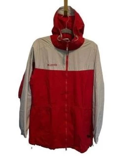 ColumbiaWindbreaker Jacket Women's Large Full Zip Hooded Red And Light Grey NEW - Size L