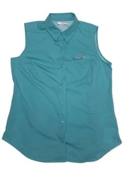 Columbia PFG Tamiami Sleeveless Button Down Shirt Size Medium Blue - Size M