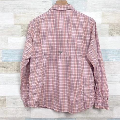 ColumbiaPFG Super Bonehead Shirt Orange Gray Plaid Fishing Hiking Womens Large - Size L 3 ColumbiaPFG Super Bonehead Shirt Orange Gray Plaid Fishing Hiking Womens Large - Size L - Image 3