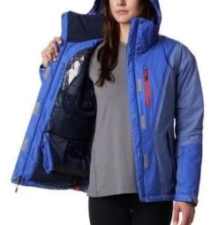 Columbia ❄️🏂SALE High Tech Convertible SKI Jacket SNOWBOARD Waterproof Jacket With Hood Blue With Orange Accents INSULATED With Zip & Snap Off Layers Rain & Snow - Size XS