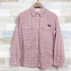 ColumbiaPFG Super Bonehead Shirt Orange Gray Plaid Fishing Hiking Womens Large - Size L